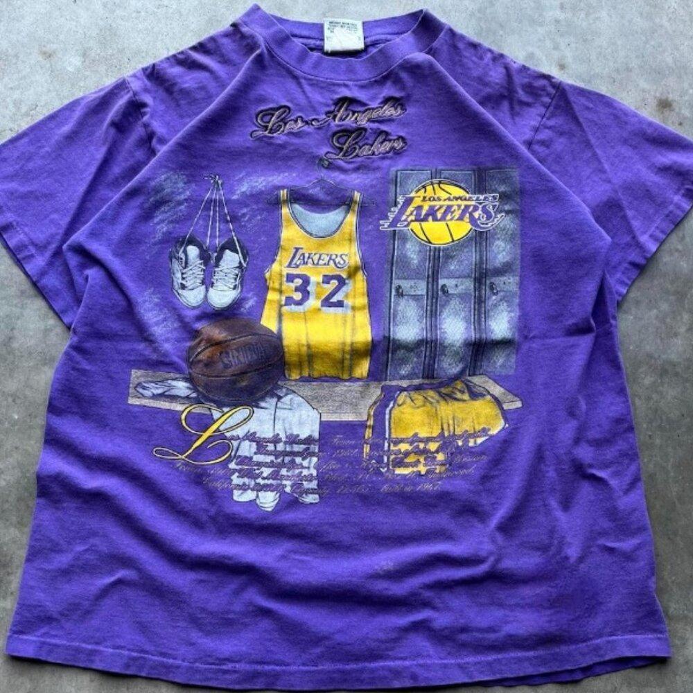 90S Magic Johnson 32 Los Angeles Lakers Nba Locker Room Shirt Purple